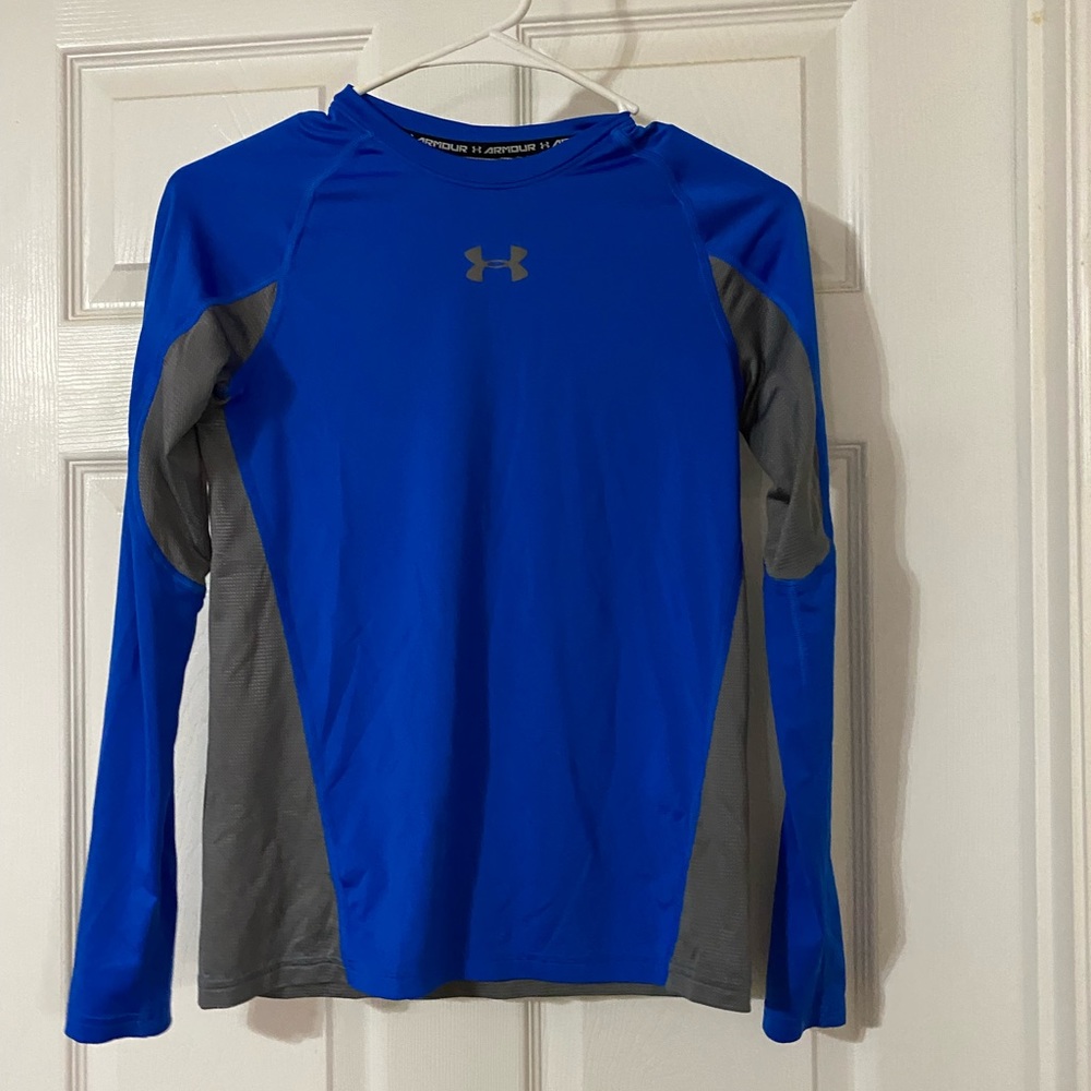 Under Armour Boy’s L Long Sleeve Shirt Blue and Gray